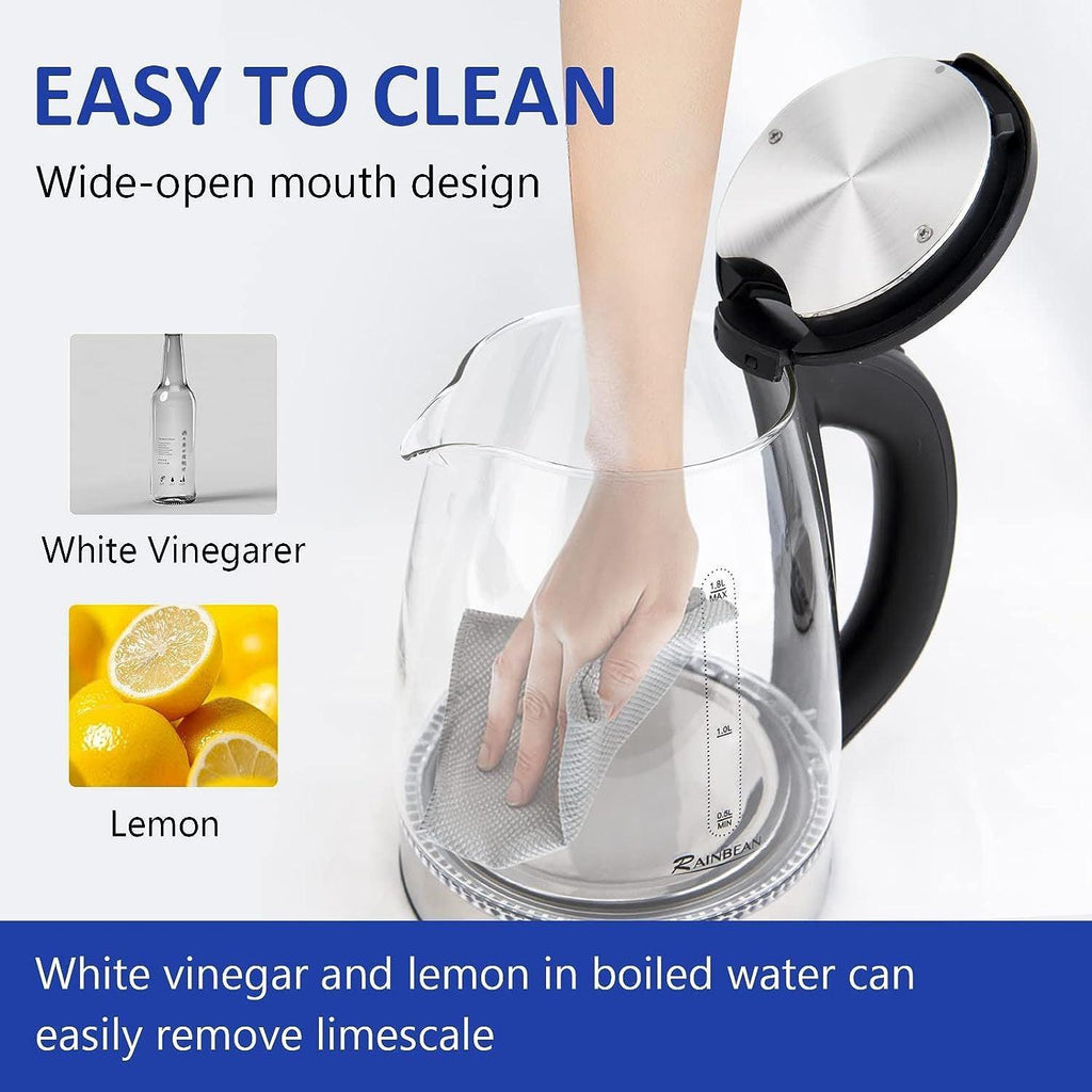 Electric Kettle Water Boiler, 1.8L Electric Tea Kettle, Wide Opening Hot Water Boiler With LED Light, Auto Shut-Off & Boil Dry Protection, Glass Black.