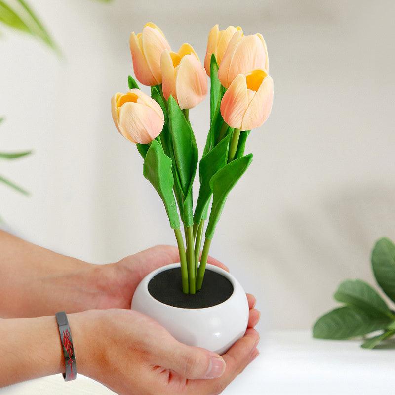 LED Tulip Flower Night Light Artificial Flowerpot Potted Plant Landscape Table Lamp Home Bedroom Living Room Decoration Gift.