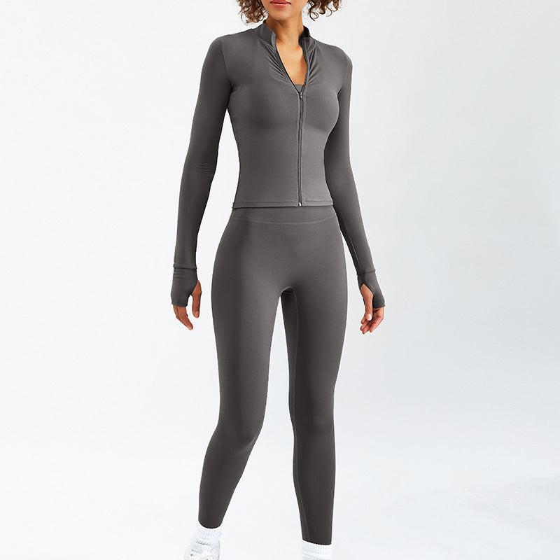 New Nude Yoga Wear Women's Zipper Long-sleeved Fitness Suit.